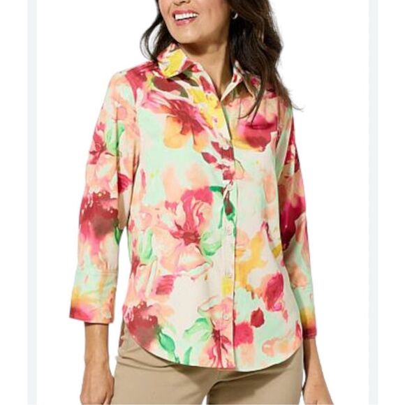 Jaclyn Smith 3/4-Sleeve Hi-Low Shirt Canary Green Combo size 3X New - Picture 1 of 8